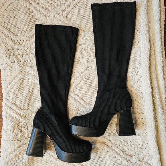 Circus‎ by Sam Edelman Women's Simone Knee High Knit Platform Boots Size 6 Black - Picture 3 of 7